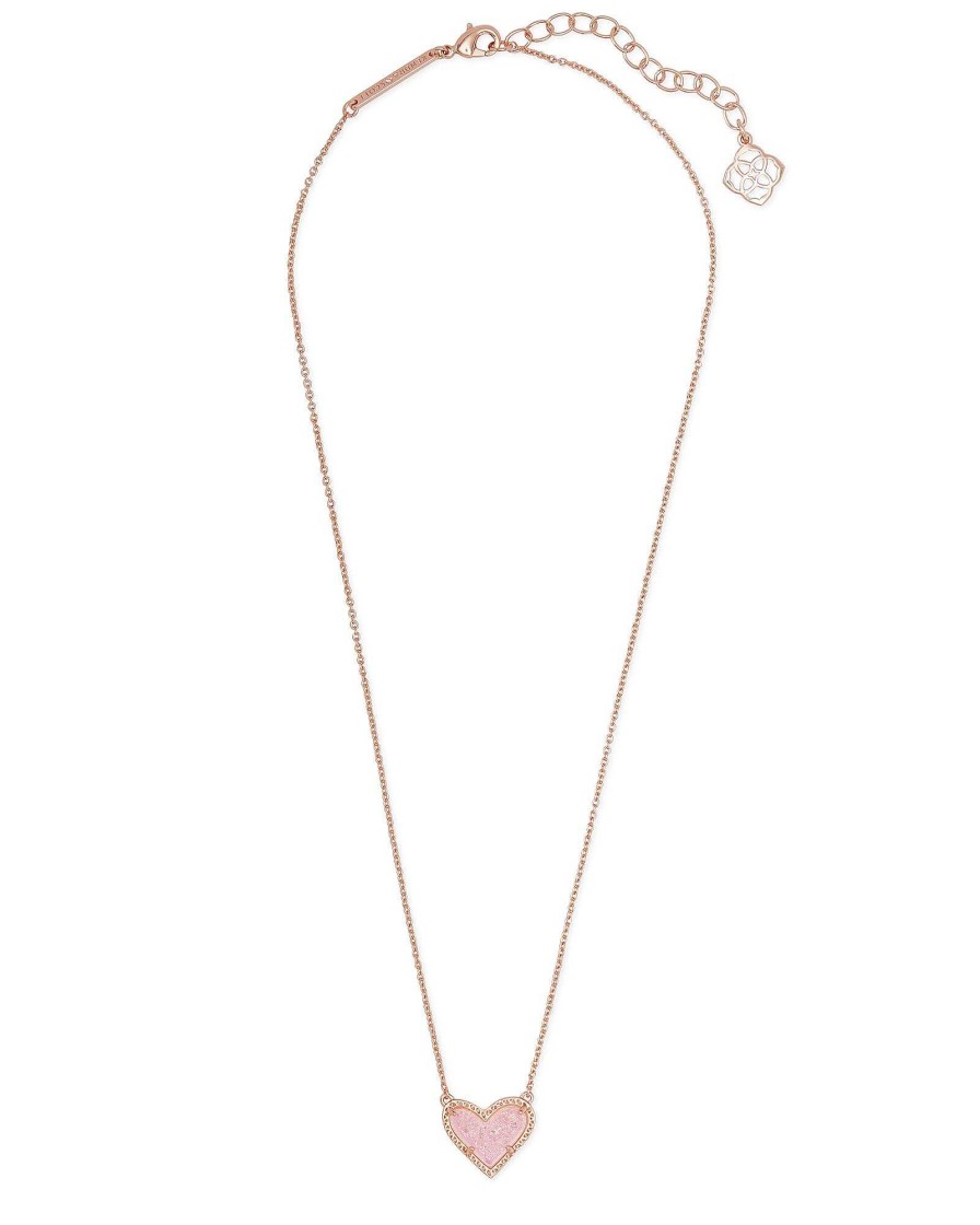 Kendra Scott Necklaces | Ari Heart Rose Gold Pendant Necklace In Light Pink Drusy