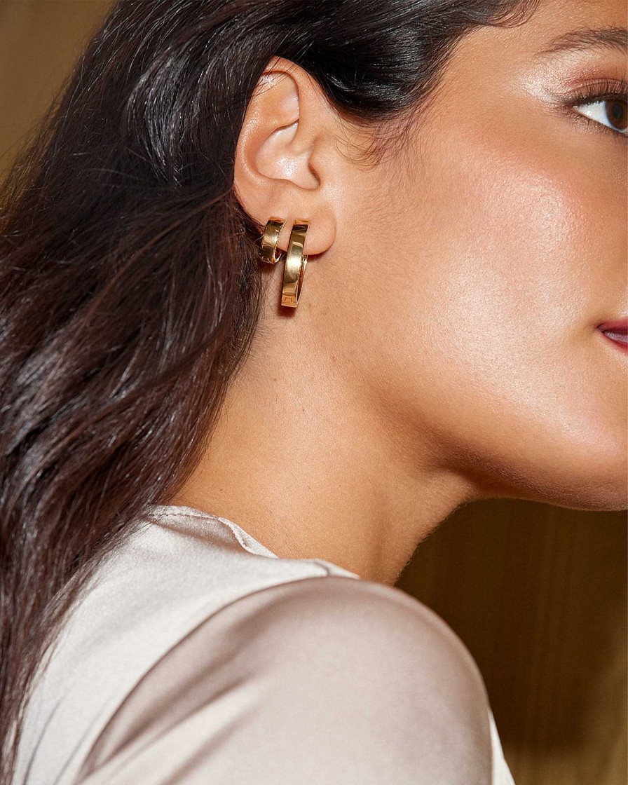 Kendra Scott Earrings | Flat Small 14Mm Hoop Earrings In 18K Gold Vermeil