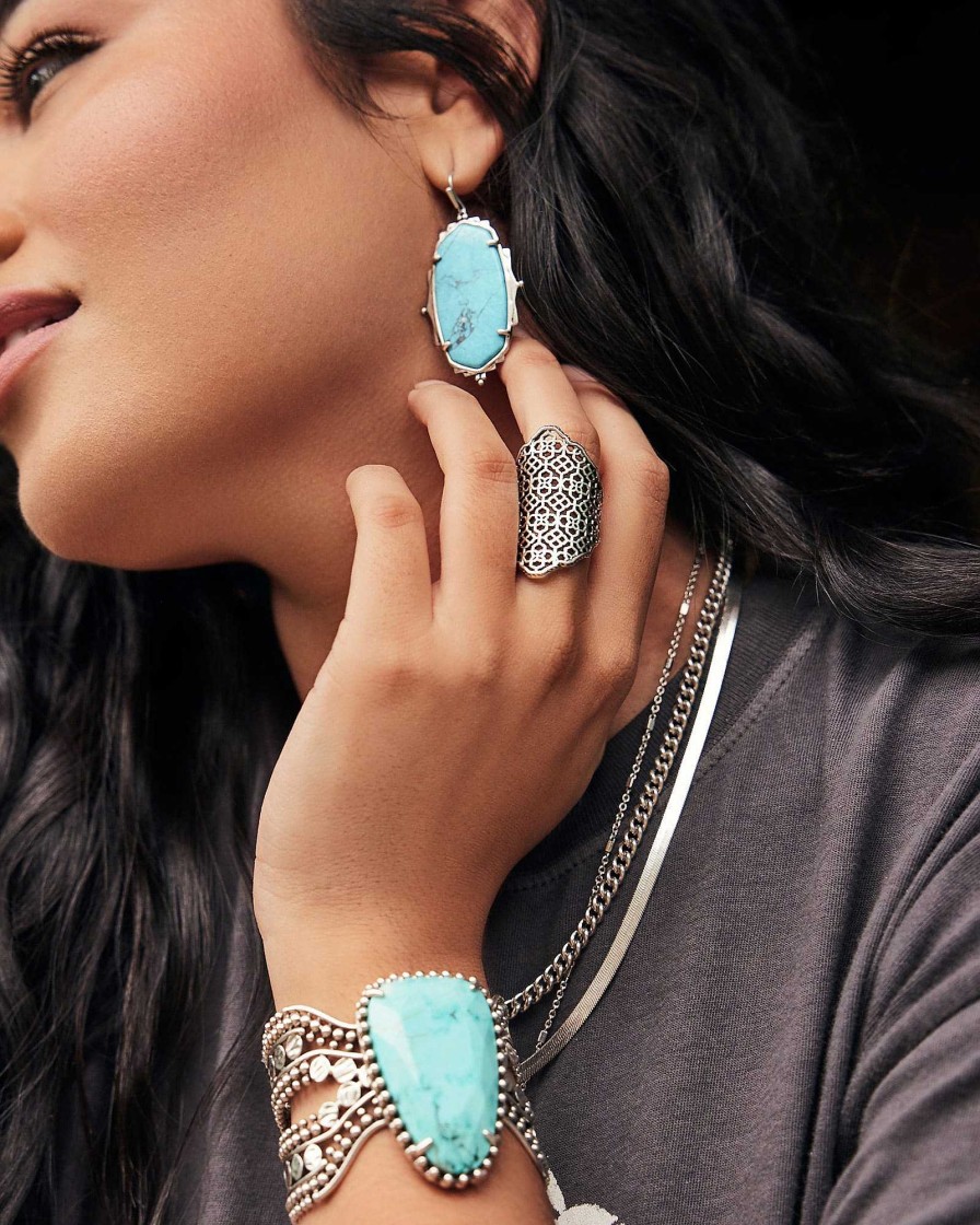 Kendra Scott Bracelets | Abena Vintage Silver Statement Bracelet In Variegated Turquoise Magnesite