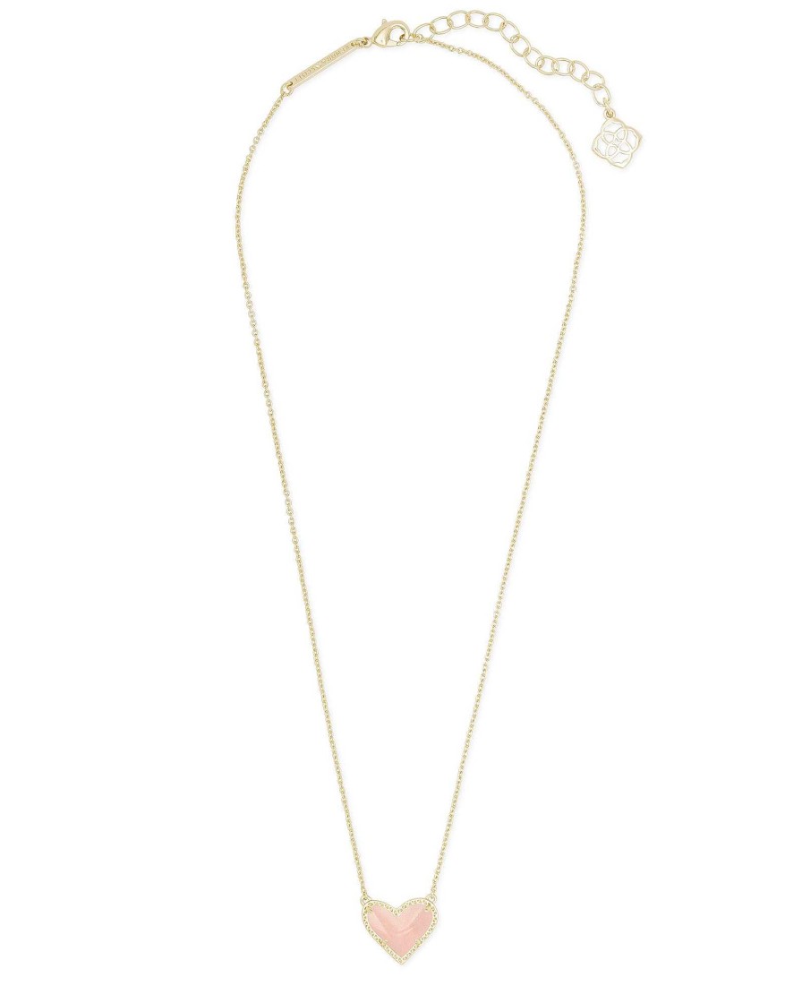 Kendra Scott Necklaces | Ari Heart Gold Pendant Necklace In Rose Quartz