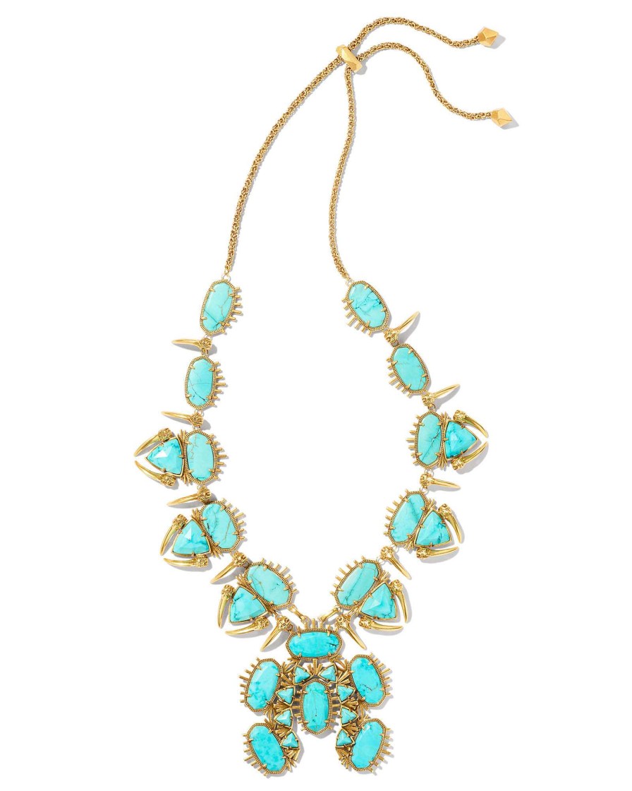 Kendra Scott Necklaces | Odessa Vintage Gold Statement Necklace In Variegated Turquoise Magnesite