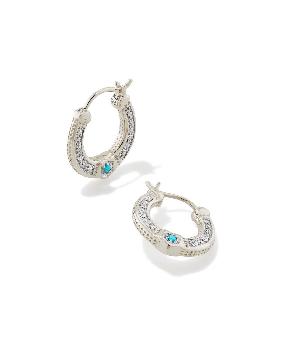 Kendra Scott Earrings | Noble 14K White Gold Huggie Earrings In Turquoise