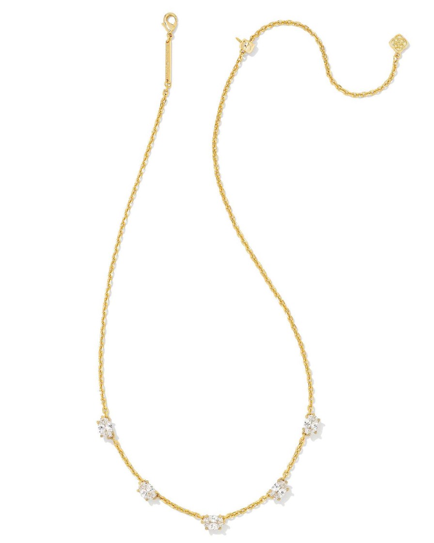 Kendra Scott Necklaces | Cailin Gold Crystal Strand Necklace In White Crystal