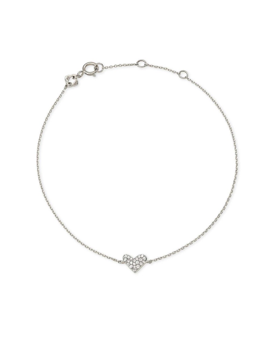 Kendra Scott Bracelets | Heart 14K White Gold Chain Bracelet In White Diamond