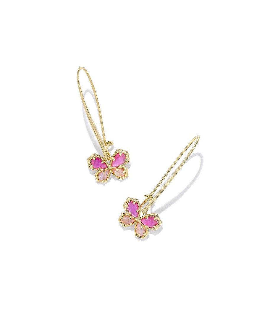 Kendra Scott Earrings | Mae Gold Butterfly Wire Drop Earrings In Azalea Pink Mix