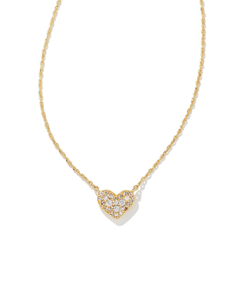 Kendra Scott Necklaces | Ari Gold Pave Crystal Heart Necklace In White Crystal