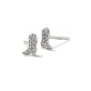 Kendra Scott Earrings | Tiny Cowboy Boot 14K White Gold Stud Earrings In White Diamond