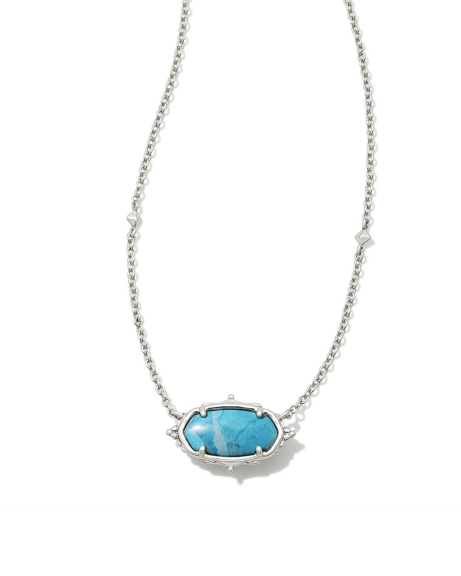 Kendra Scott Necklaces | Baroque Elisa Vintage Silver Pendant Necklace In Variegated Dark Teal Magnesite