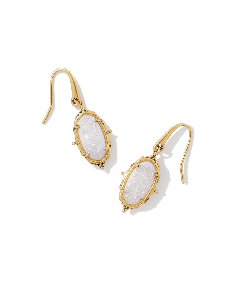 Kendra Scott Earrings | Baroque Vintage Gold Lee Drop Earrings In Iridescent Drusy