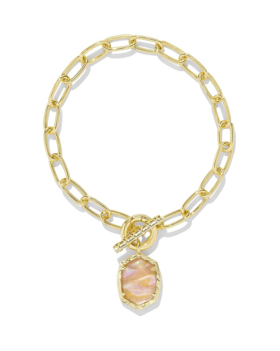 Kendra Scott Bracelets | Daphne Gold Link And Chain Bracelet In Light Pink Iridescent Abalone