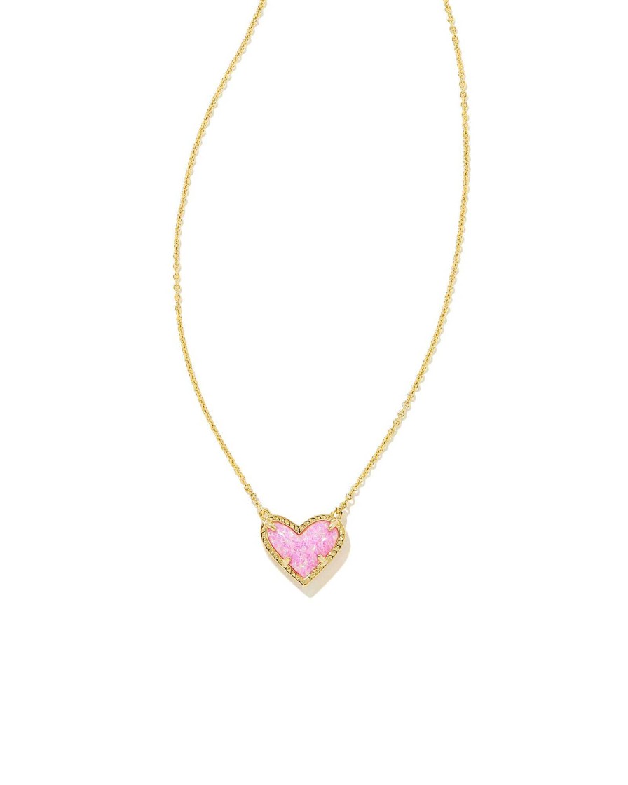 Kendra Scott Necklaces | Ari Heart Gold Pendant Necklace In Bubblegum Pink Kyocera Opal