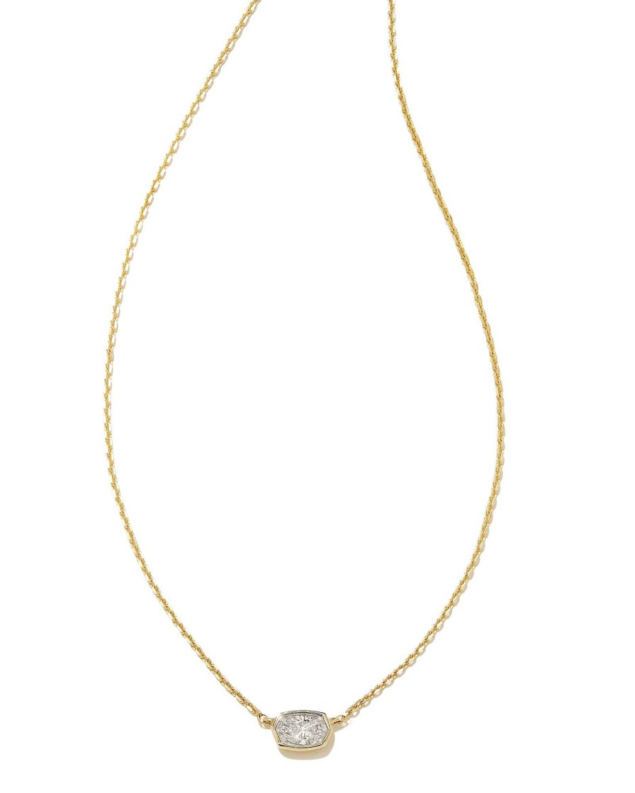 Kendra Scott Necklaces | Marisa 14K Yellow Gold Oval Solitaire Pendant Necklace In White Diamond