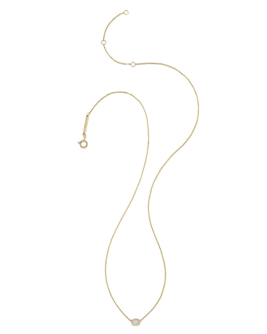 Kendra Scott Necklaces | Marisa 14K Yellow Gold Oval Solitaire Pendant Necklace In White Diamond