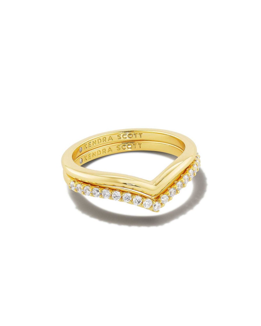 Kendra Scott Rings | Wishbone Gold Ring Set In White Crystal