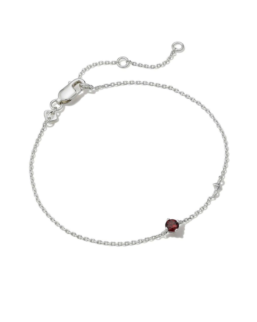 Kendra Scott Bracelets | Maisie Sterling Silver Delicate Chain Bracelet In Red Garnet