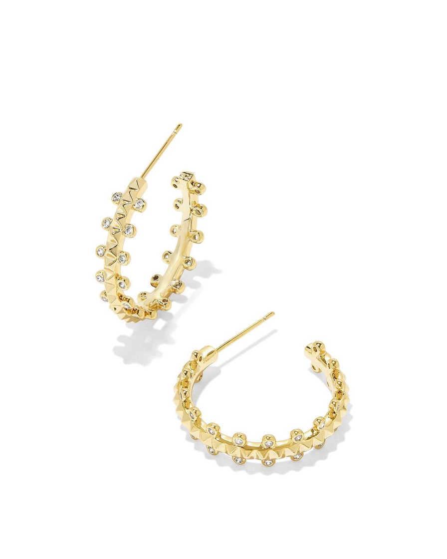 Kendra Scott Earrings | Jada Gold Small Hoop Earrings In White Crystal