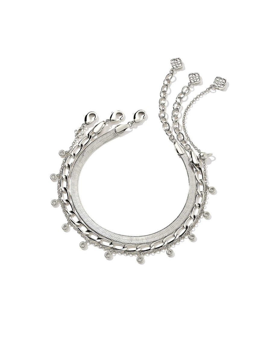 Kendra Scott Bracelets | Kassie Set Of 3 Chain Bracelets In Silver