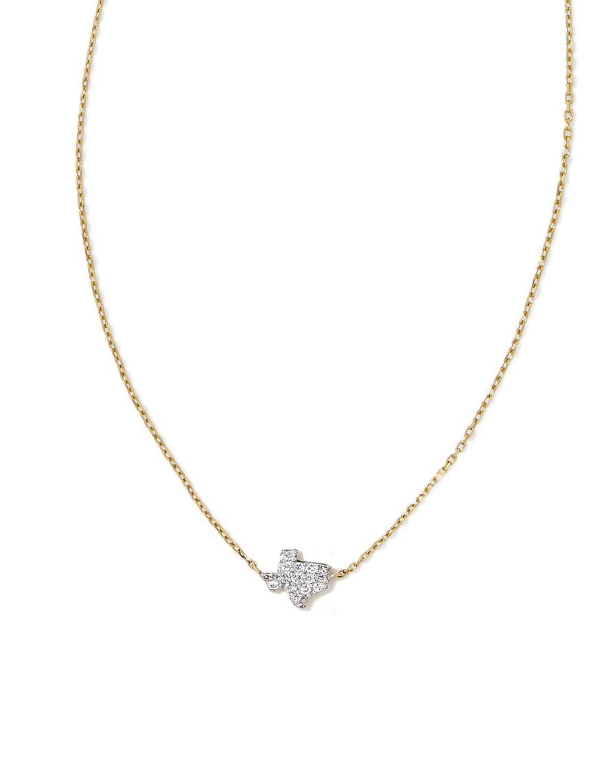 Kendra Scott Necklaces | Tiny Texas 14K Yellow Gold Pendant Necklace In White Diamond