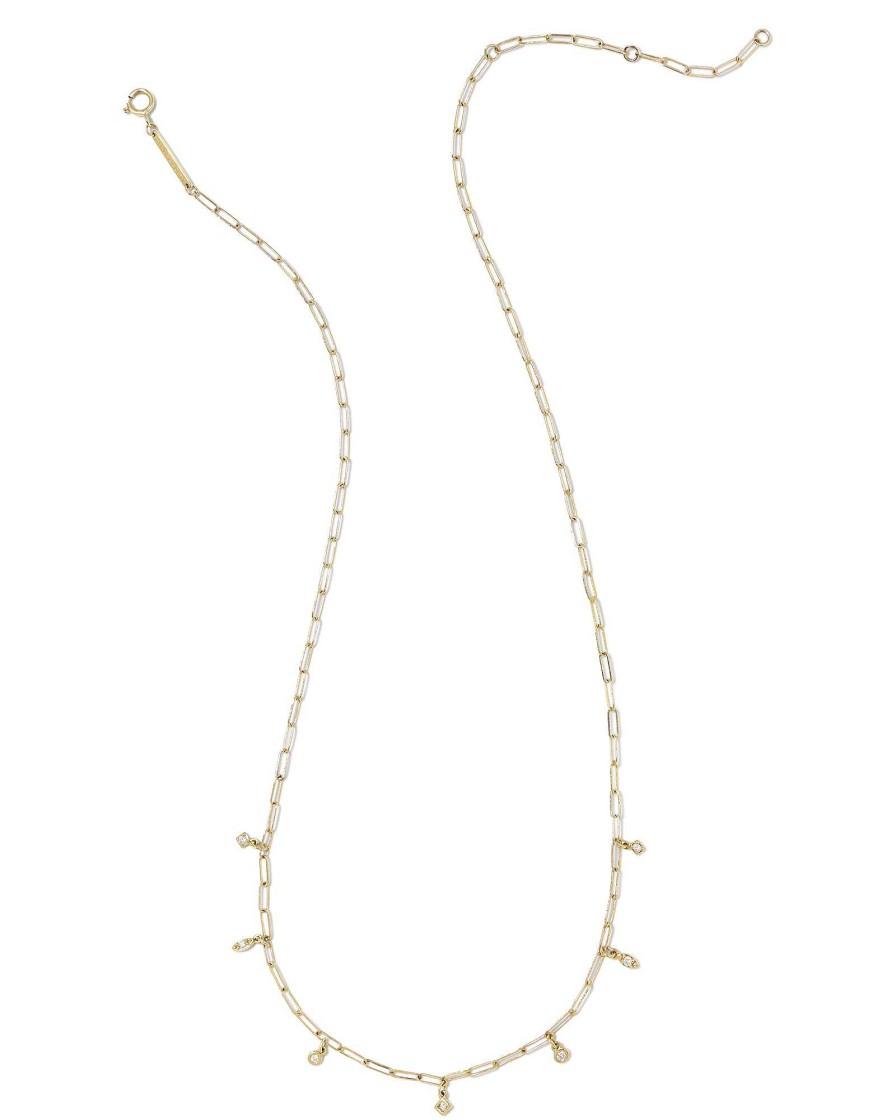 Kendra Scott Necklaces | Willow 14K Yellow Gold Strand Necklace In White Diamond