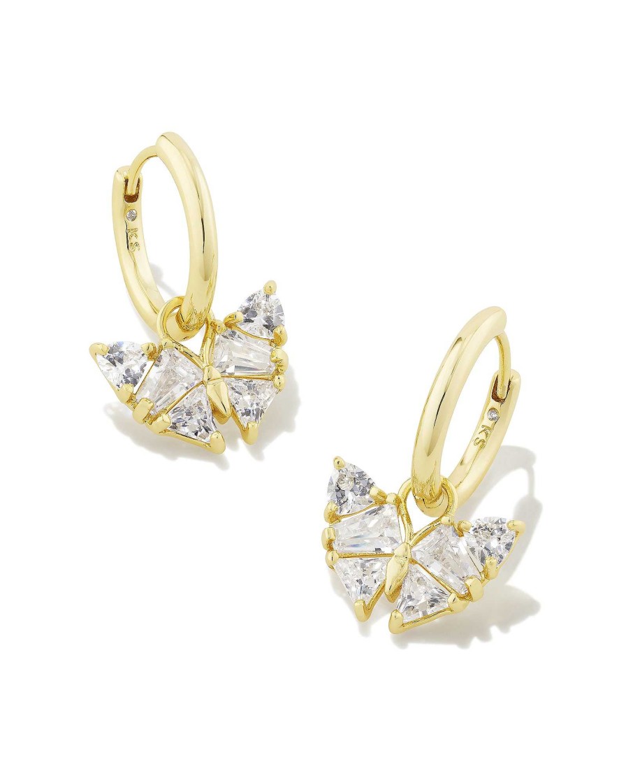 Kendra Scott Earrings | Blair Gold Butterfly Huggie Earrings In White Crystal