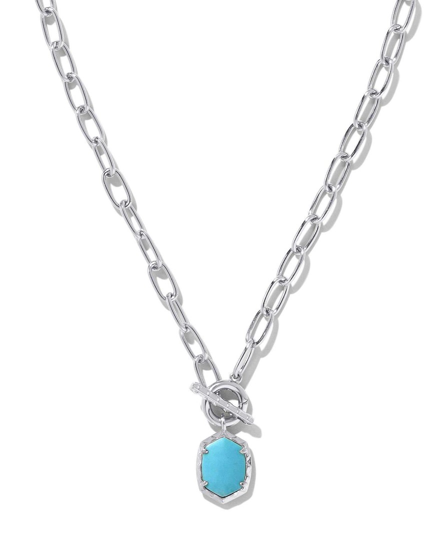 Kendra Scott Necklaces | Daphne Convertible Silver Link And Chain Necklace In Variegated Turquoise Magnesite