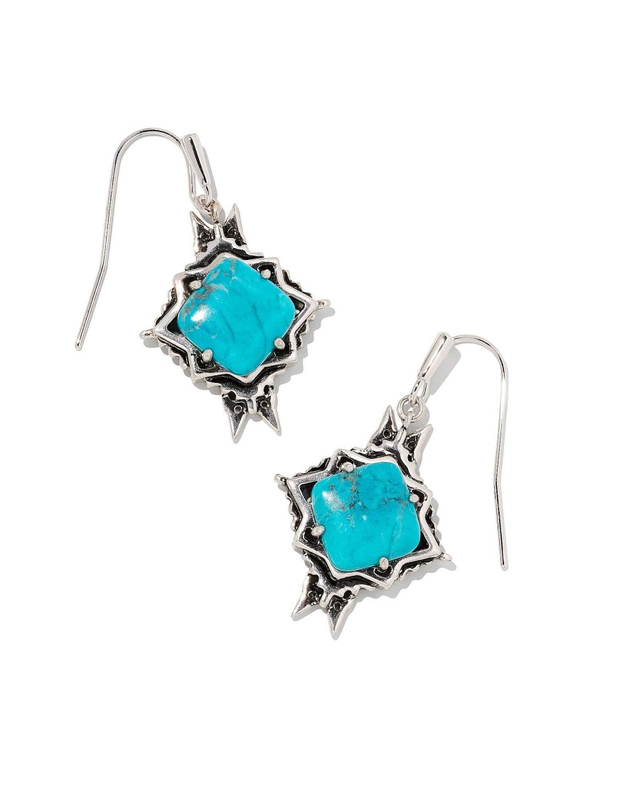 Kendra Scott Earrings | Cass Vintage Silver Drop Earrings In Variegated Dark Teal Magnesite