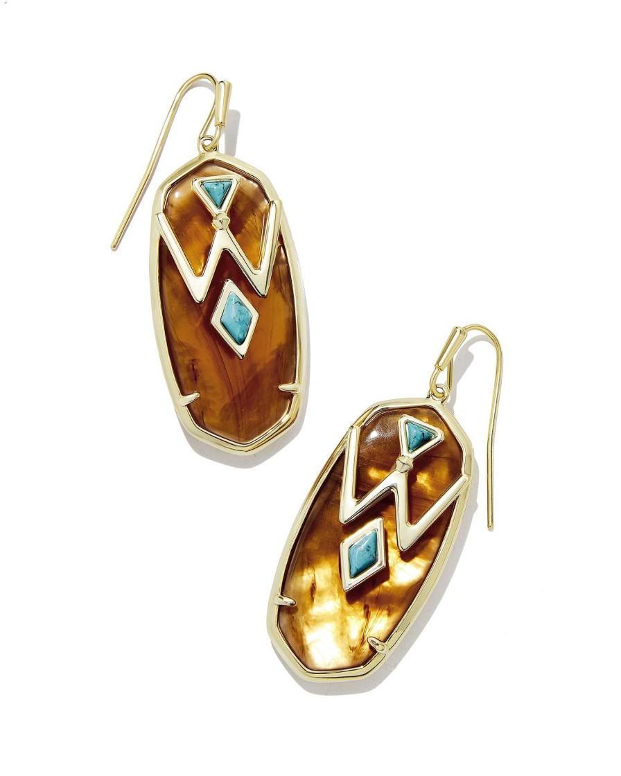 Kendra Scott Earrings | Wrangler® X Yellow Rose By Kendra Scott Elle Gold Drop Earrings In Amber Illusion With Variegated Turquoise