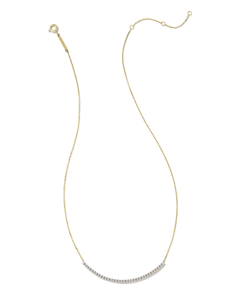 Kendra Scott Necklaces | Tennis 14K Yellow Gold Bar Necklace In White Diamond