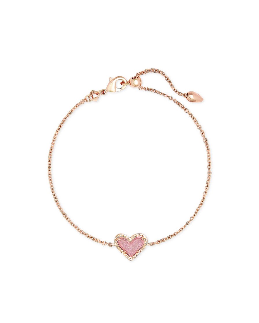 Kendra Scott Bracelets | Ari Heart Rose Gold Chain Bracelet In Light Pink Drusy