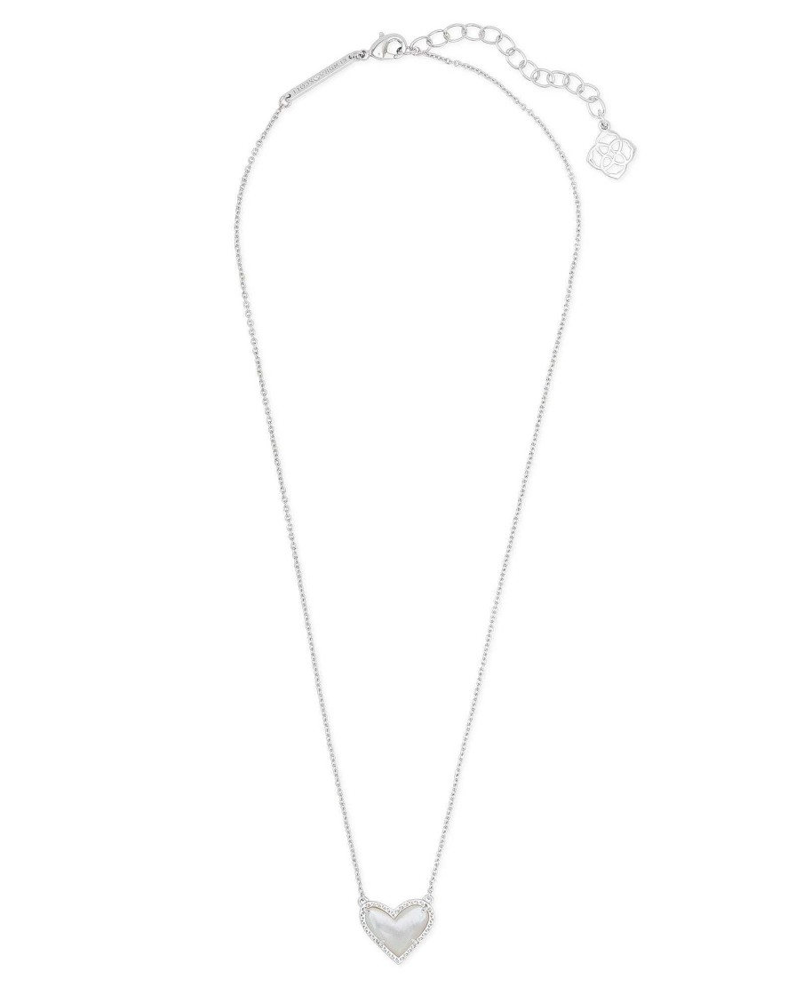 Kendra Scott Necklaces | Ari Heart Silver Pendant Necklace In Ivory Mother-Of-Pearl