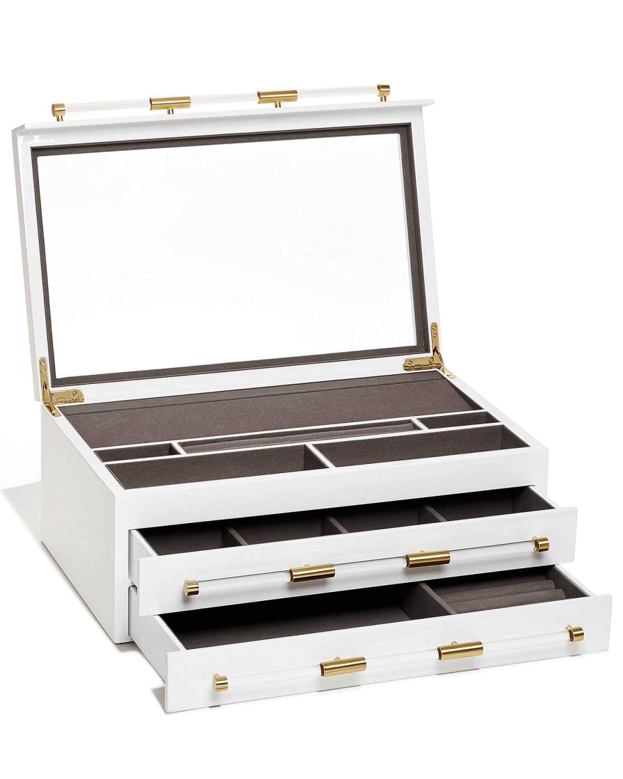 Kendra Scott Storage & Accessories | Large Antique Brass Jewelry Box In White Lacquer