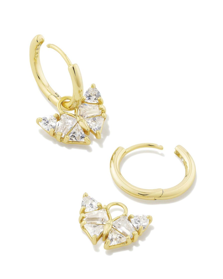 Kendra Scott Earrings | Blair Gold Butterfly Huggie Earrings In White Crystal