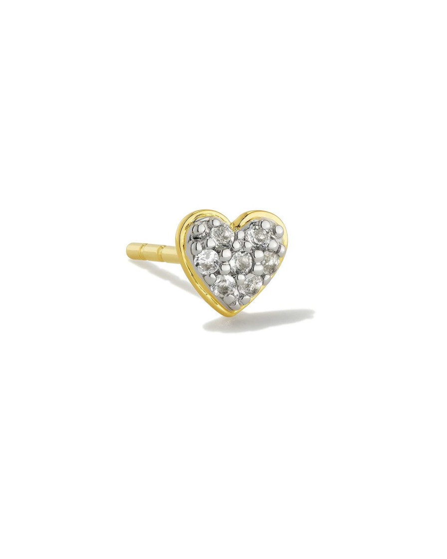 Kendra Scott Earrings | Mini Pave Heart 18K Gold Vermeil Single Stud Earring In White Topaz