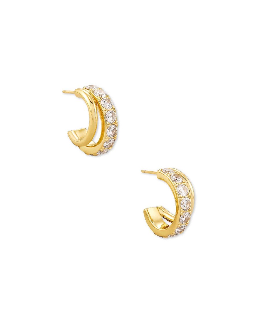 Kendra Scott Earrings | Livy Gold Huggie Earrings In White Crystal