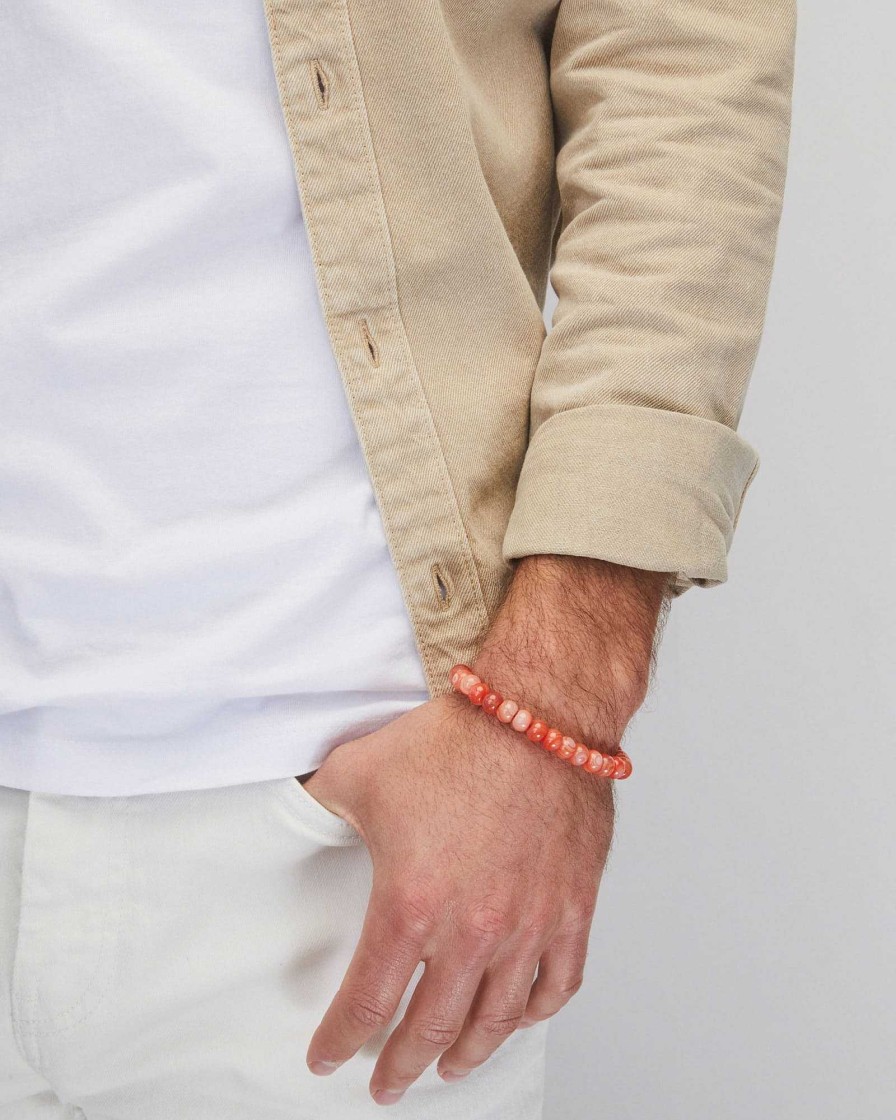 Kendra Scott Bracelets | Cade Oxidized Sterling Silver Corded Bracelet In Orange Banded Agate