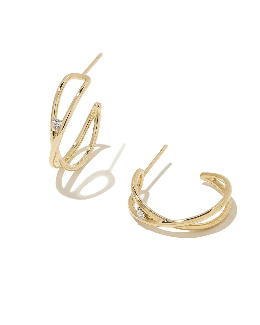 Kendra Scott Earrings | Caroline 14K Yellow Gold Hoop Earrings In White Diamond