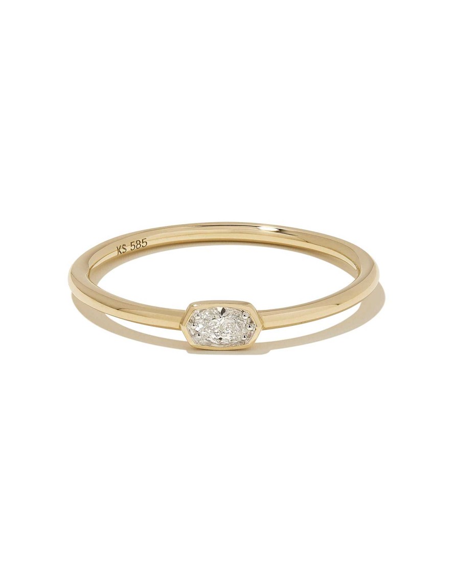 Kendra Scott Rings | Marisa 14K Yellow Gold Oval Solitaire Band Ring In White Diamond