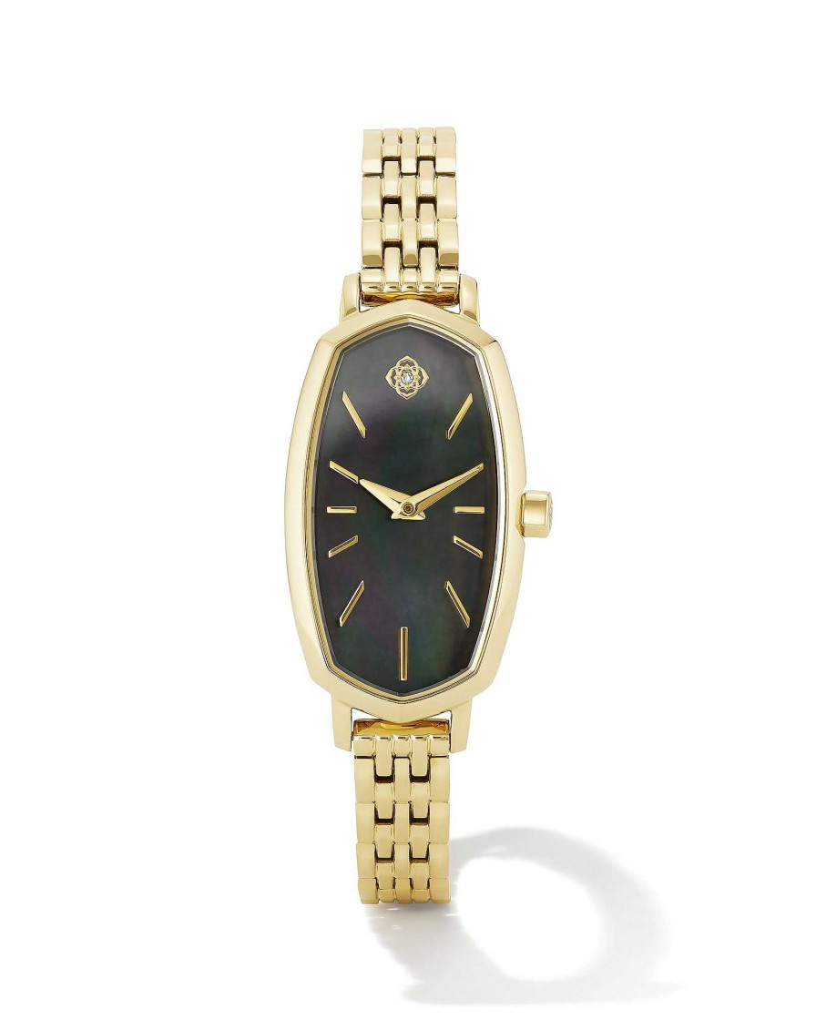 Kendra Scott Watches | Elle Gold Tone Stainless Steel Watch In Black Mother-Of-Pearl