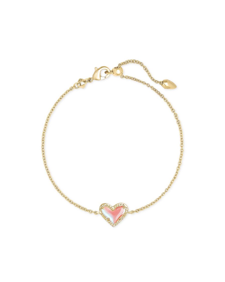 Kendra Scott Bracelets | Ari Heart Gold Chain Bracelet In Dichroic Glass