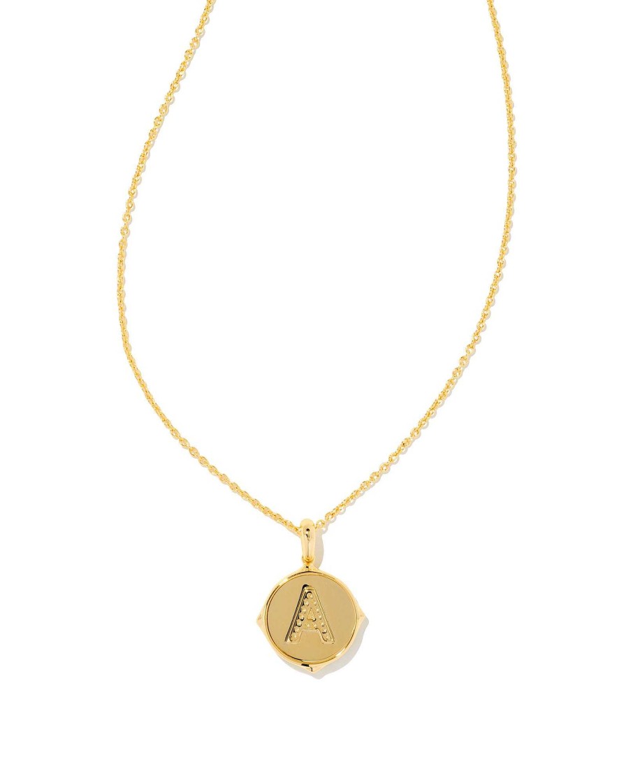 Kendra Scott Necklaces | Letter A Gold Disc Reversible Pendant Necklace In Iridescent Abalone