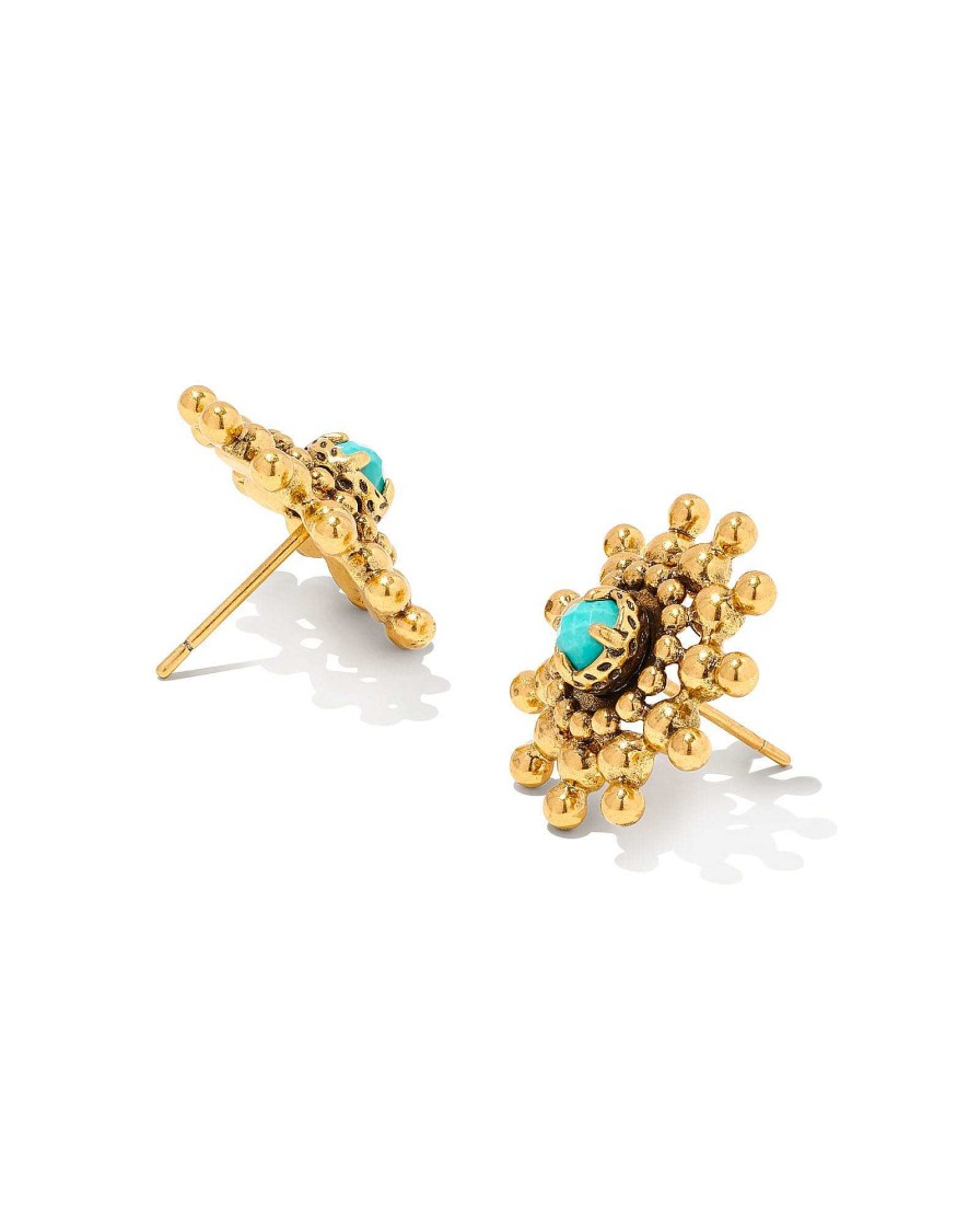 Kendra Scott Earrings | Dryden Vintage Gold Stud Earrings In Variegated Turquoise Magnesite