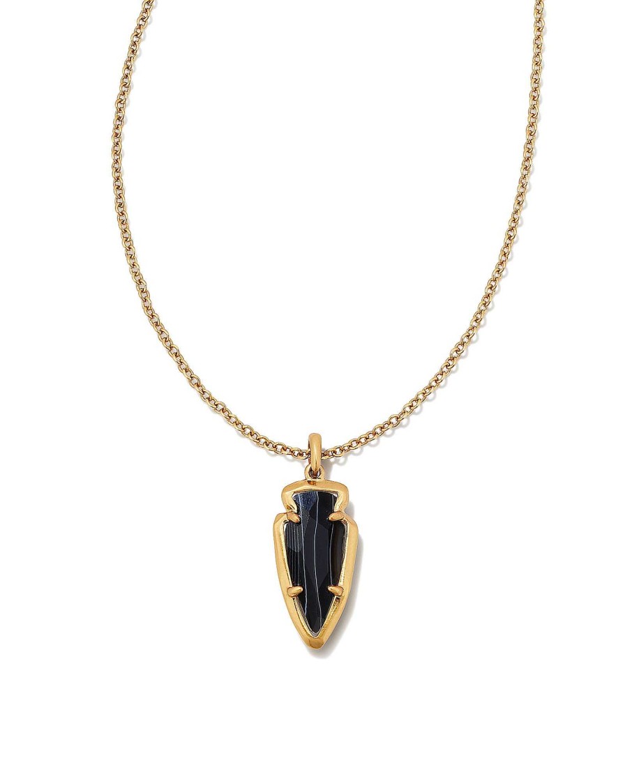 Kendra Scott Necklaces | Skylar Vintage Gold Short Pendant Necklace In Black Banded Agate