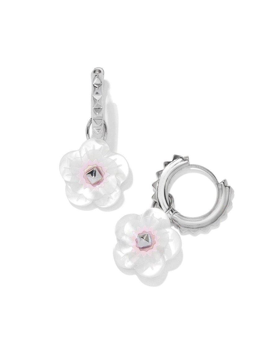 Kendra Scott Earrings | Deliah Convertible Silver Huggie Earrings In Iridescent Pink White Mix