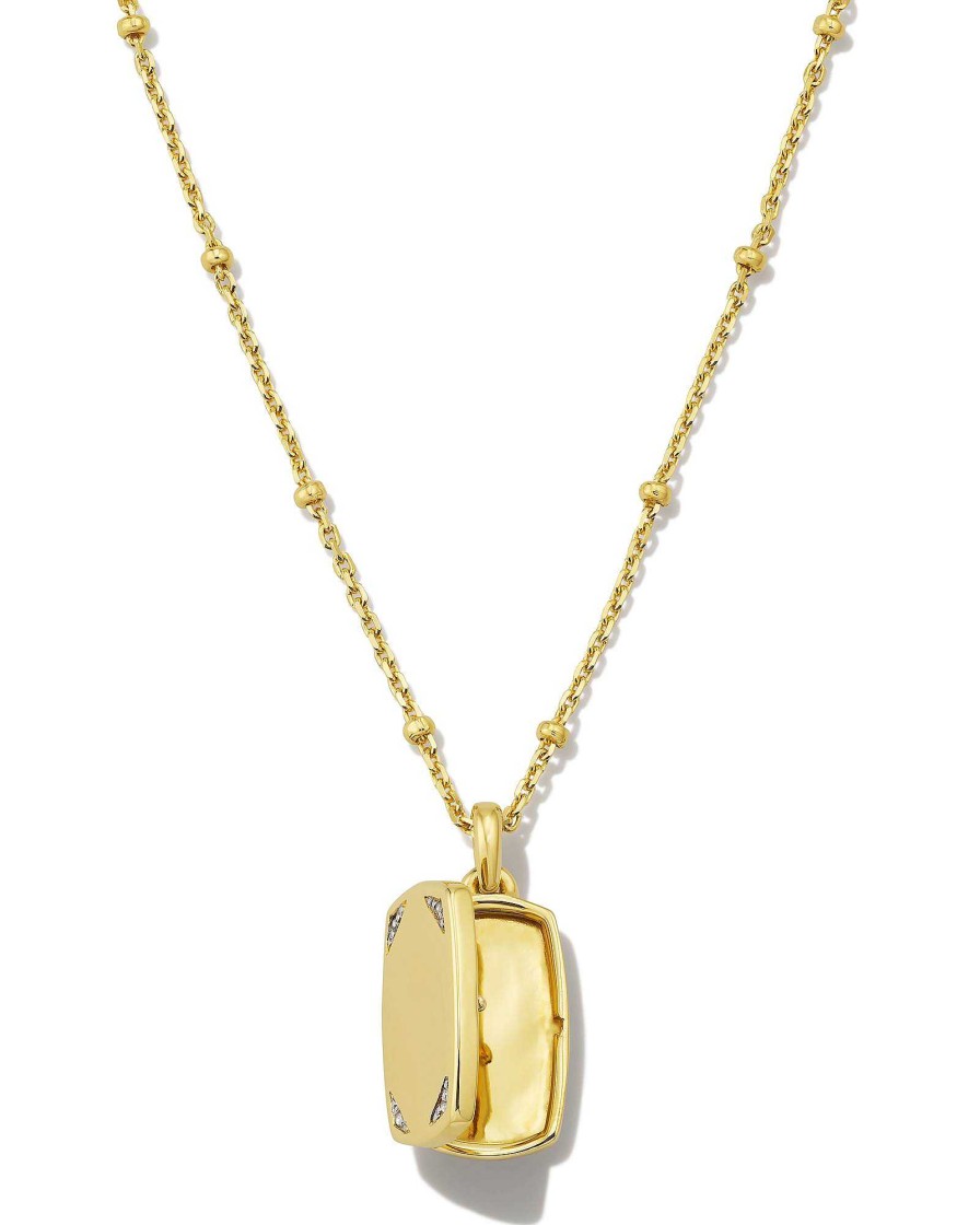 Kendra Scott Necklaces | Tinsley 18K Gold Vermeil Tiny Locket Necklace In White Topaz