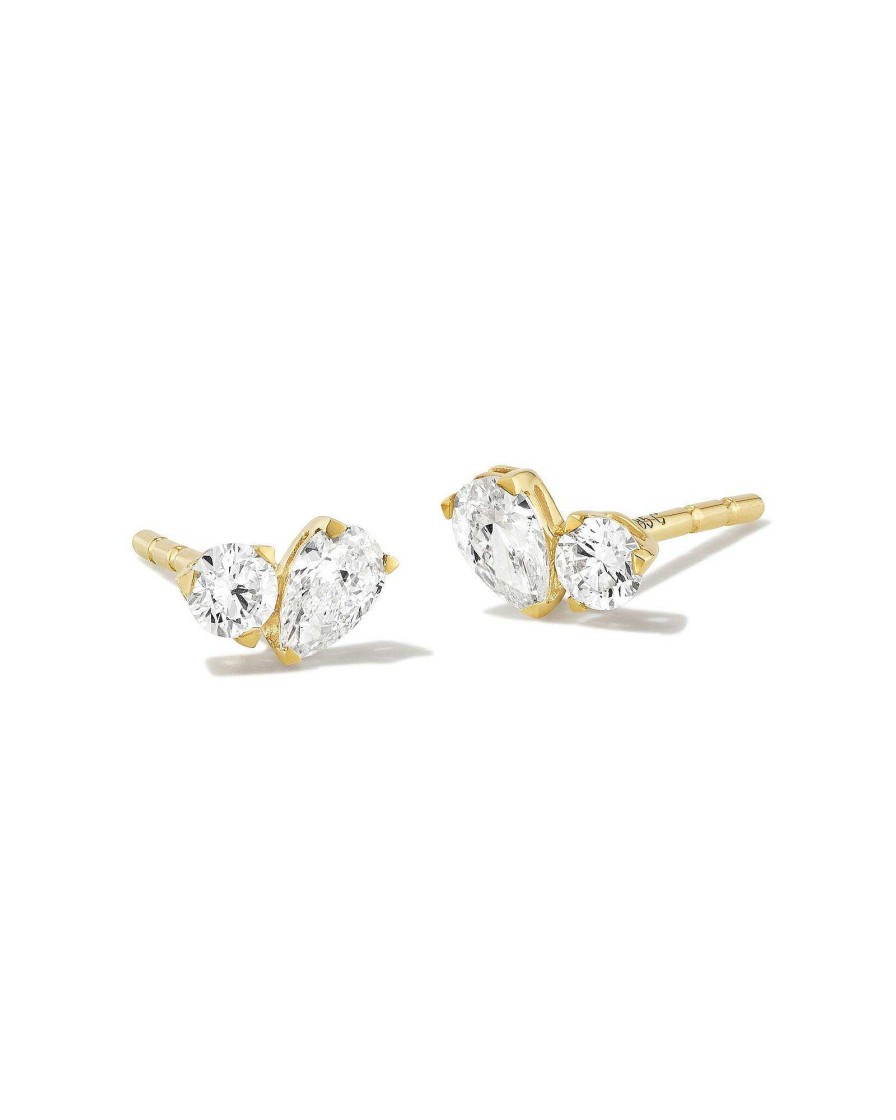 Kendra Scott Earrings | Lab Grown White Diamond Toi Et Moi Stud Earrings In 14K Yellow Gold