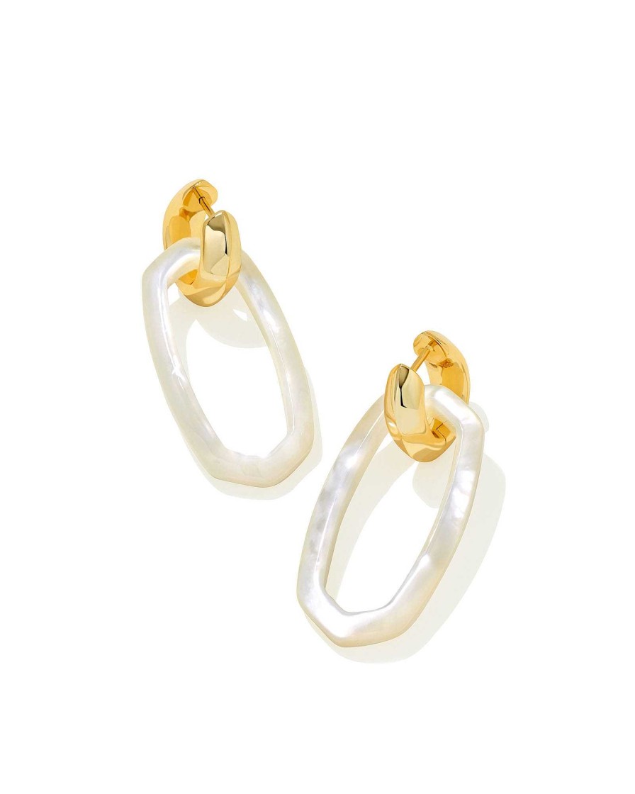 Kendra Scott Earrings | Danielle Gold Convertible Link Earrings In Ivory Mother-Of-Pearl