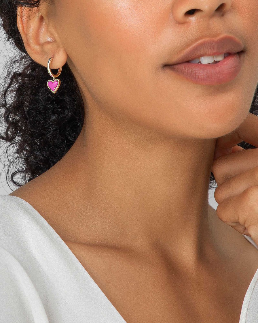 Kendra Scott Earrings | Ari Heart Silver Huggie Earrings In Ivory Mother-Of-Pearl