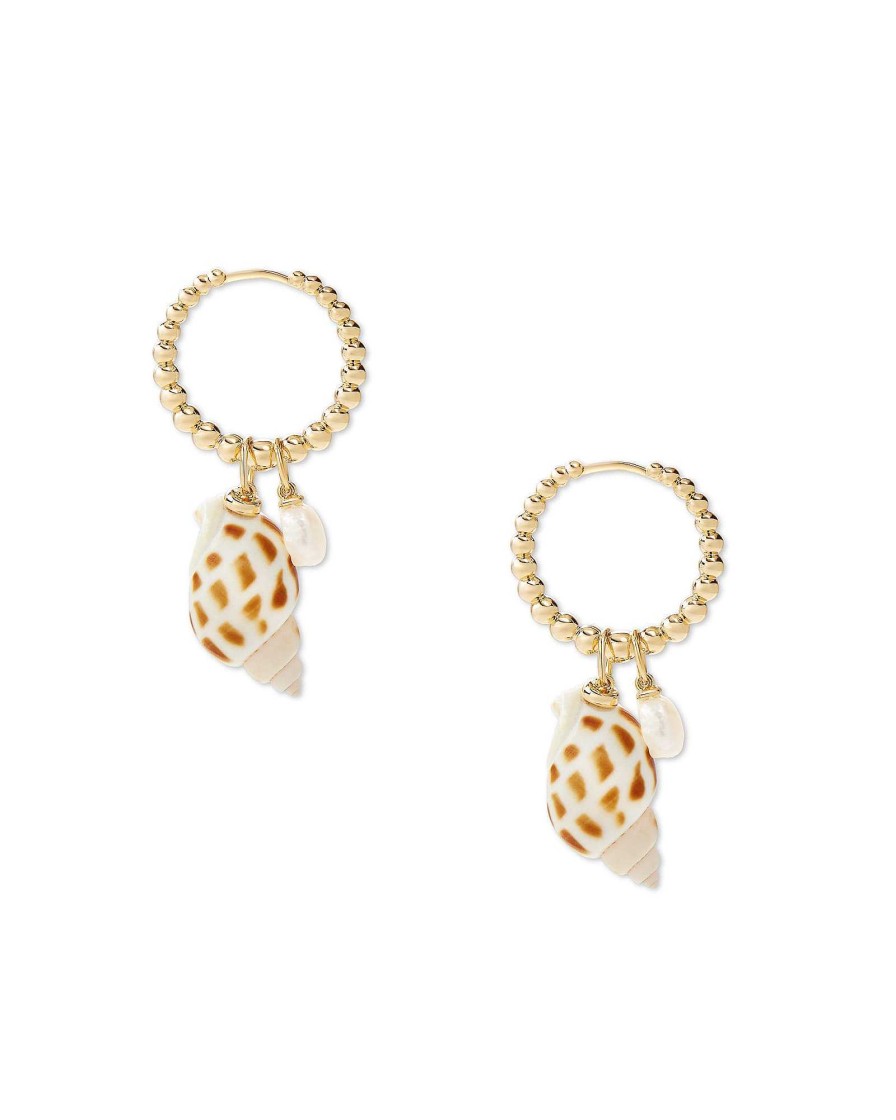 Kendra Scott Earrings | Oleana Gold Huggie Earrings In Spotted Shell