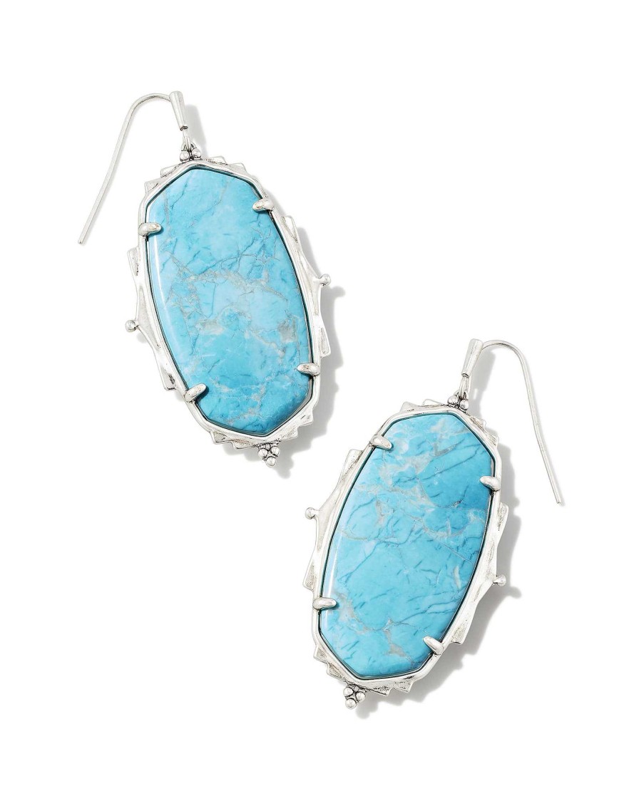 Kendra Scott Earrings | Baroque Ella Vintage Silver Drop Earrings In Variegated Dark Teal Magnesite