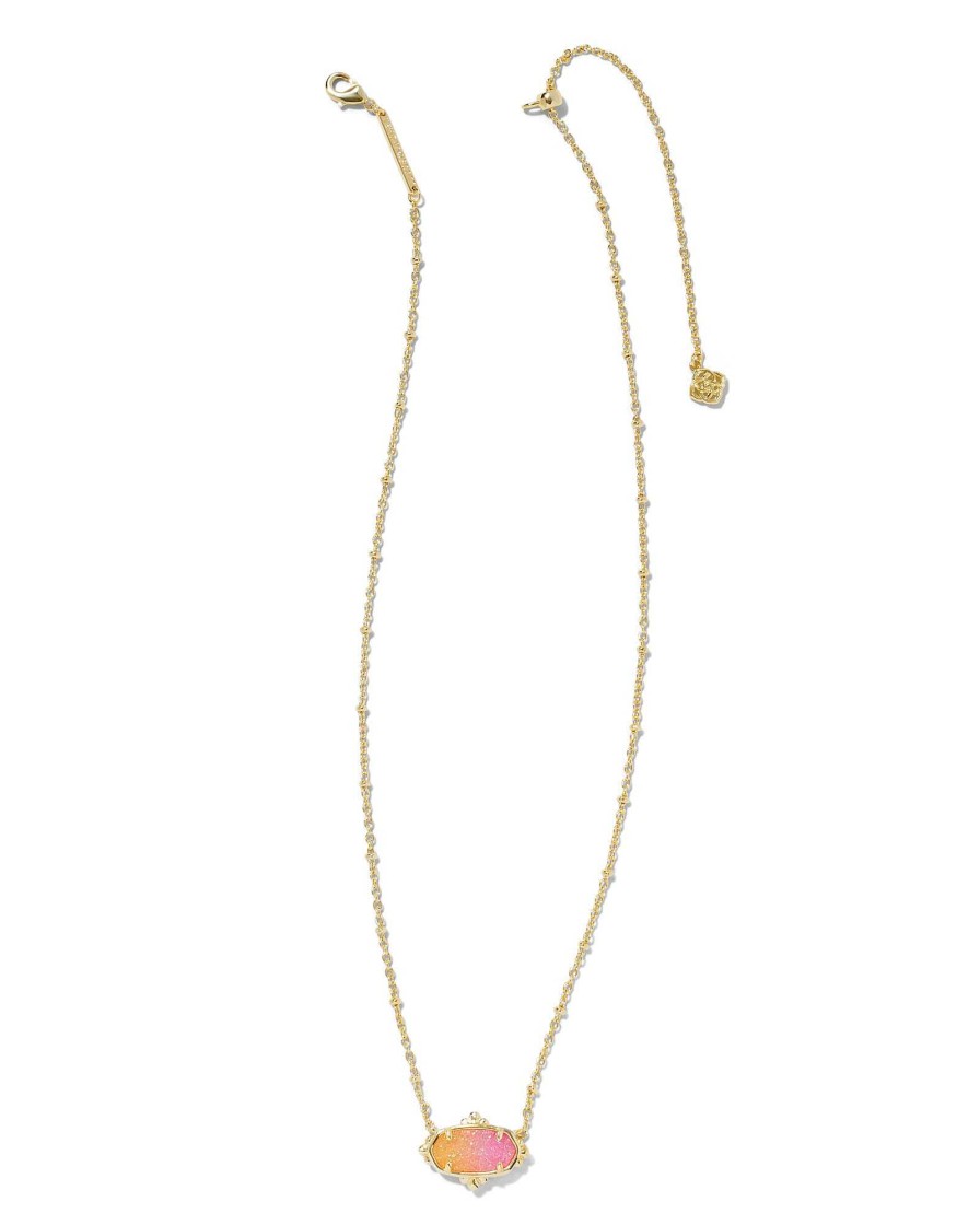 Kendra Scott Necklaces | Elisa Gold Petal Framed Short Pendant Necklace In Sunrise Ombre Drusy